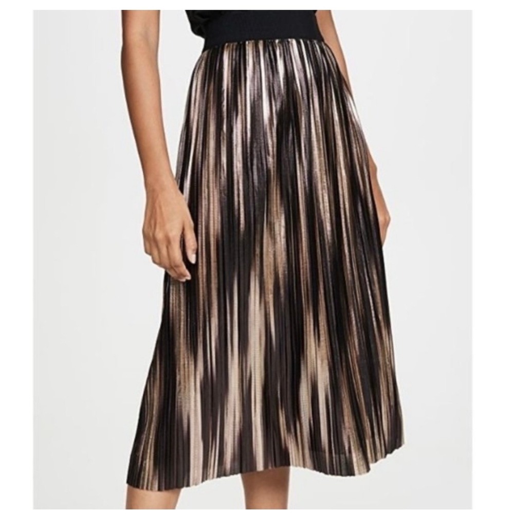 Alice + Olivia Mikaela Pleated Two Tone Lame Midi Skirt Metallic Gold Size 2‎